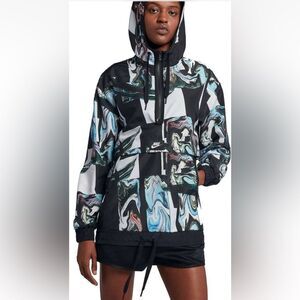 Nike Women's Black/Multi Marble-Print Half-Zip Hooded‎ Jacket Sz M